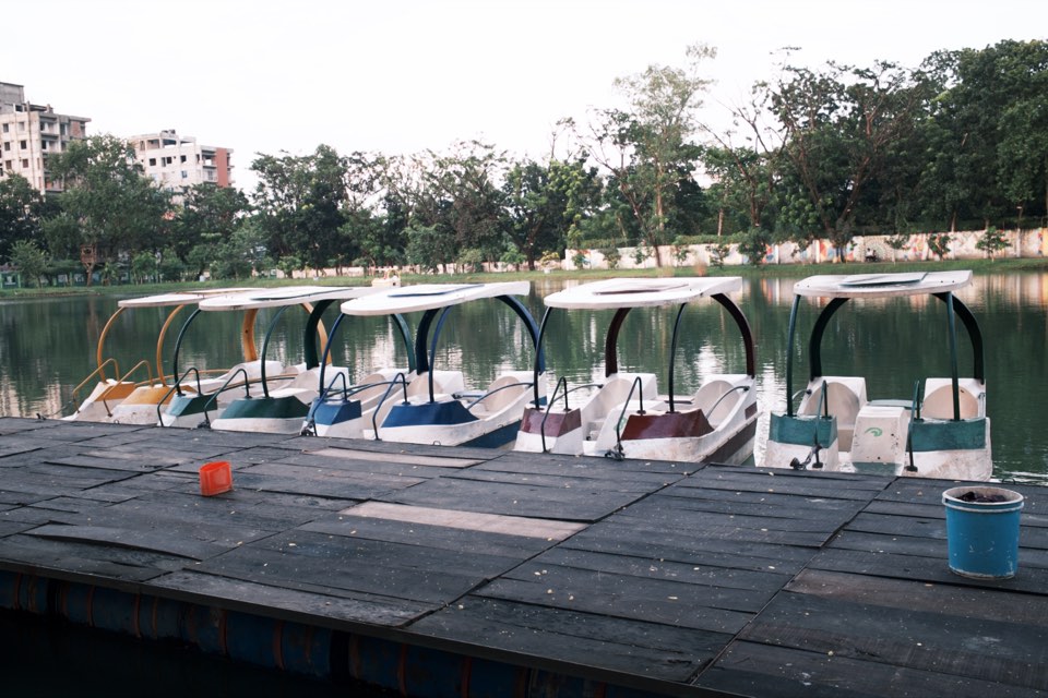 Pedal boats on a lake in Classic Neg